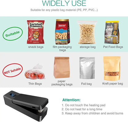 Rechargeable Portable Mini Bag Sealer, Mini Sealing Machine Heat Seal Tool for Plastic Bags Snack Bags