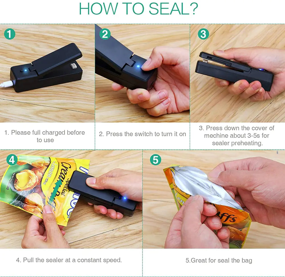 Rechargeable Portable Mini Bag Sealer, Mini Sealing Machine Heat Seal Tool for Plastic Bags Snack Bags